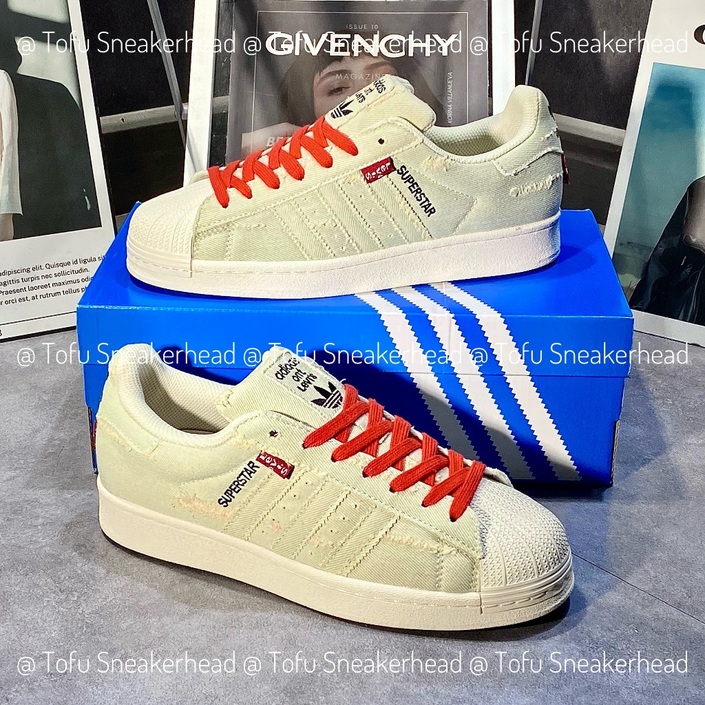 Giày Thể Thao Levi's x Adidas Originals Superstar"Exclusive Denim". Giày Adidas Sò X Levi's Vải Bò Rách