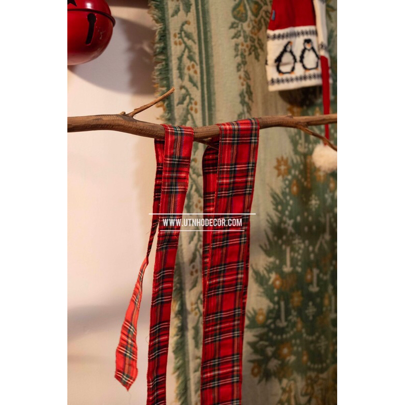 Ruy băng đỏ caro chiều dài cuộn 5 Mét