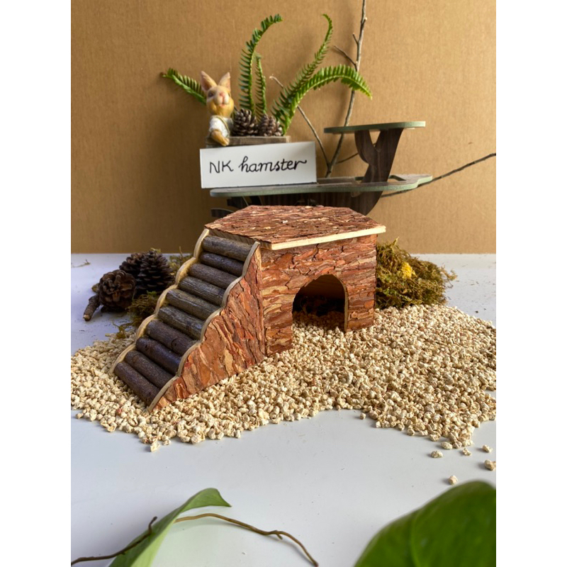 Hầm trú hamster ngũ giác kèm thang gỗ thông nguyên vỏ