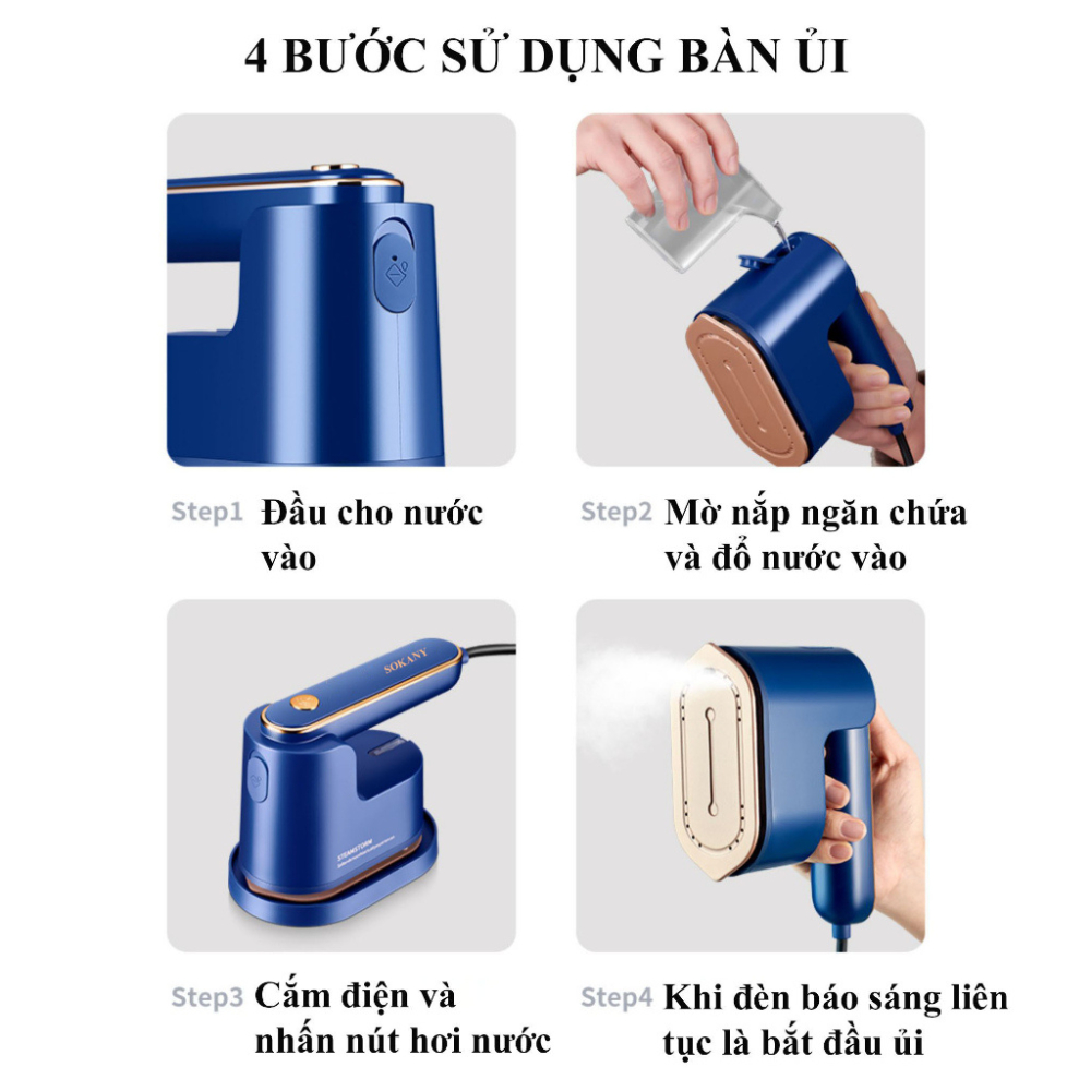 Bàn Là Hơi Nước MIni Cầm Tay 2 Trong 1 Ủi Khô Và Ủi Hơi Nước Nhỏ Gọn Bảo Vệ Quần Áo Công Suất 1200w ACIESTORE