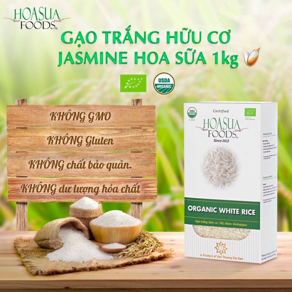 Gạo Trắng Hữu Cơ Jasmine Hoa Sữa 1kg - Gạo Hữu Cơ Cho Bé Ăn Dặm - Gạo Organic - Gạo Cho Bé Ăn Dặm - Organicley