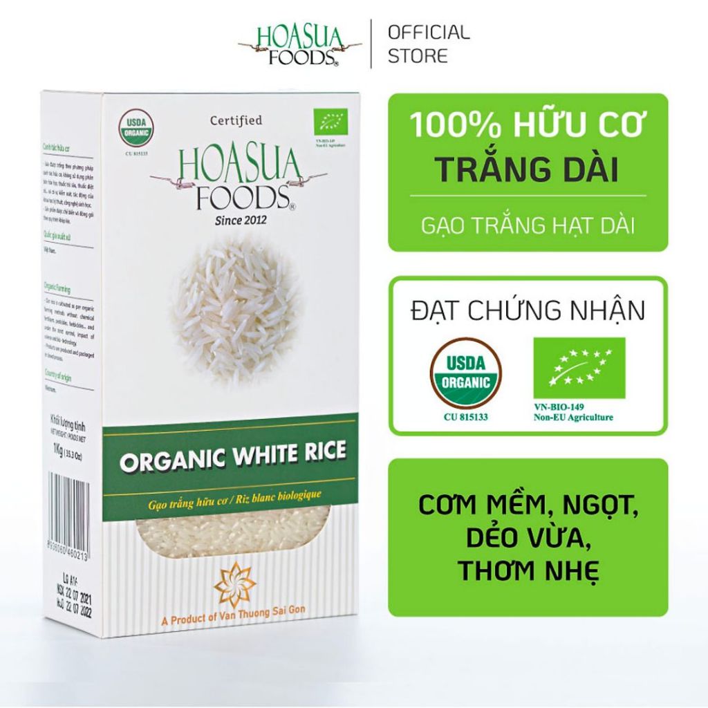 Gạo Trắng Hữu Cơ Jasmine Hoa Sữa 1kg - Gạo Hữu Cơ Cho Bé Ăn Dặm - Gạo Organic - Gạo Cho Bé Ăn Dặm - Organicley