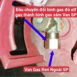 Đầu nối chuyển đổi bình gas cổ ngang ren ngoài màu đỏ elf gas qua bình gas cổ ngang ren trong van sp phổ thông