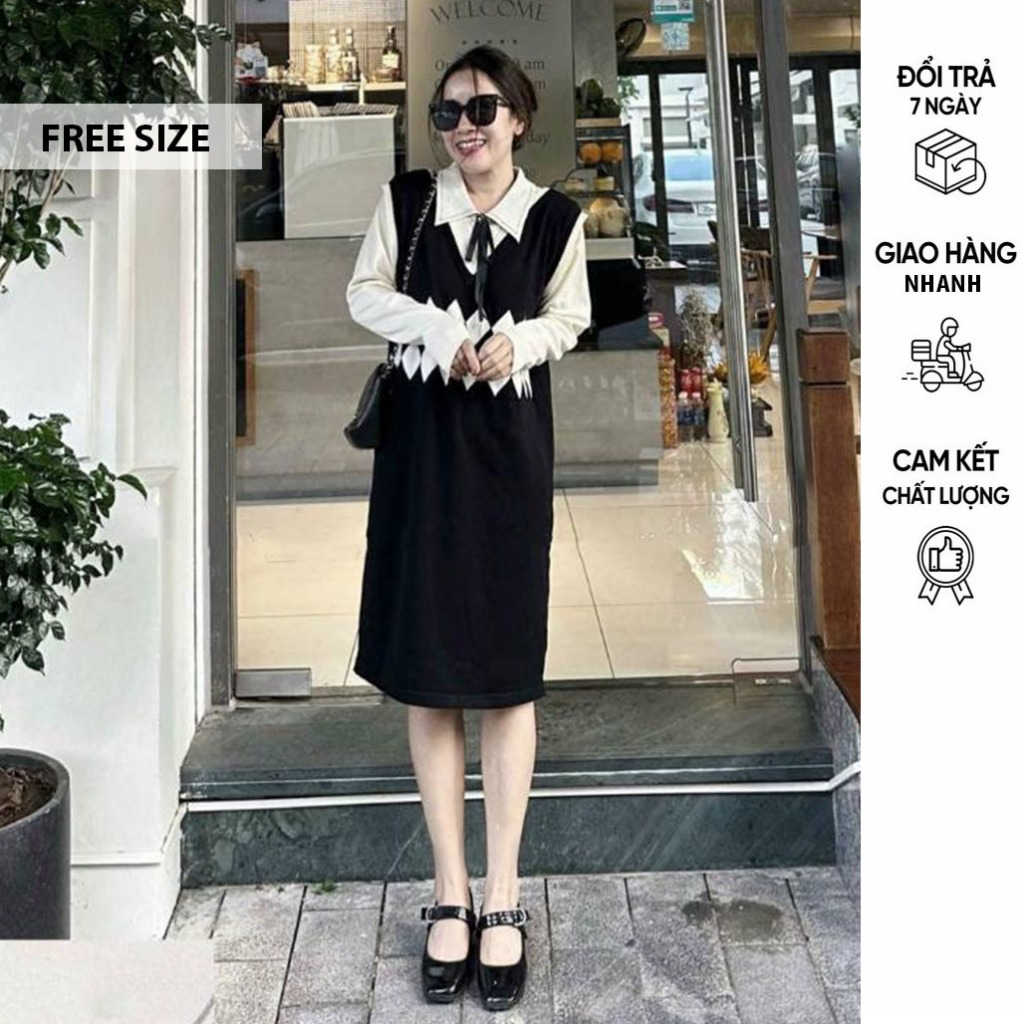 ĐẦM VÁY BẦU CỔ POLO LEN QUẢNG CHÂU CAO CẤP DÁNG SUÔNG DÀI TRẺ TRUNG - ĐẦM BẦU THU ĐÔNG DÀI TAY FREESIZE