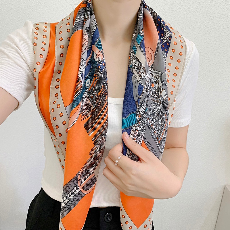 Khăn lụa vuông họa tiết cây sang trọng 70x70cm THYTHY STORE