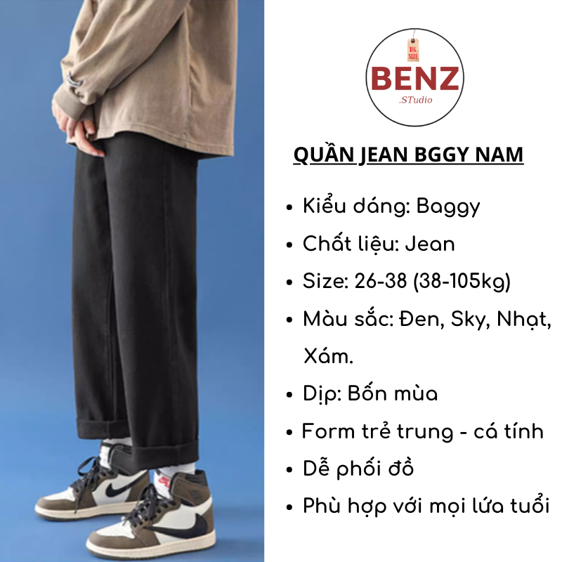 Quần baggy Nam ống rộng dáng suông cao cấp, quần jean nam phong cách Hàn quốc Benz hot trend