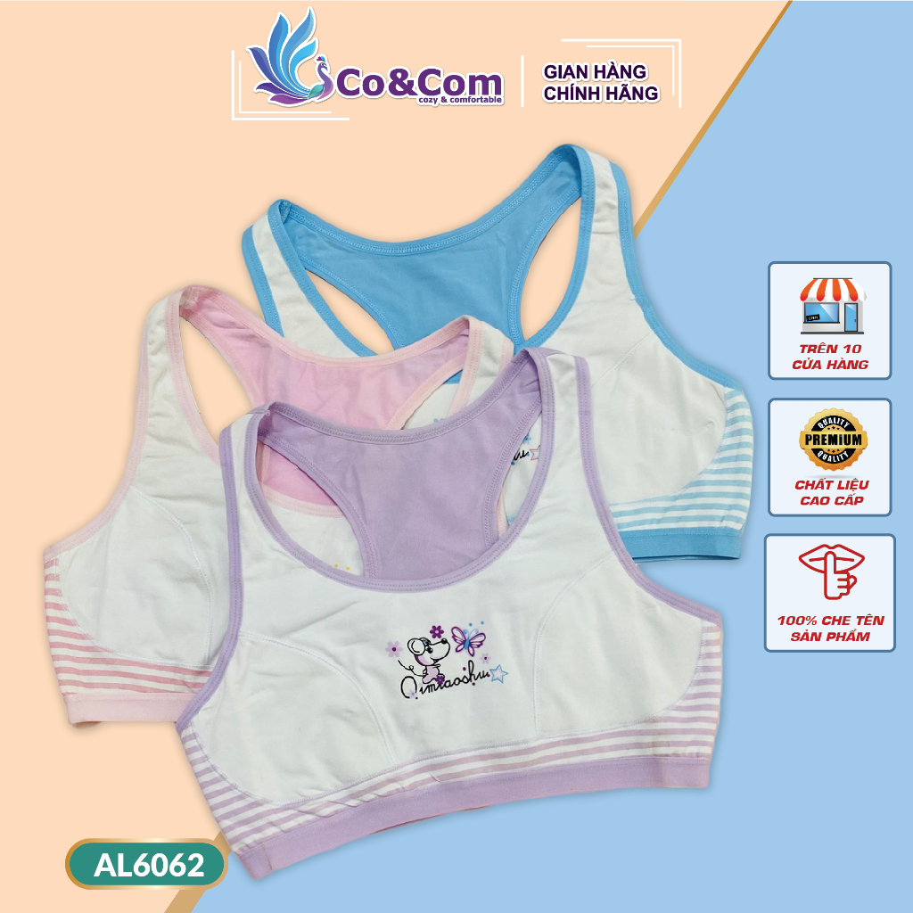 Áo Lót Bé Gái Cotton Co&Com 35-58kg Dáng Thể Thao Thấm Hút Thoải Mái AL6062