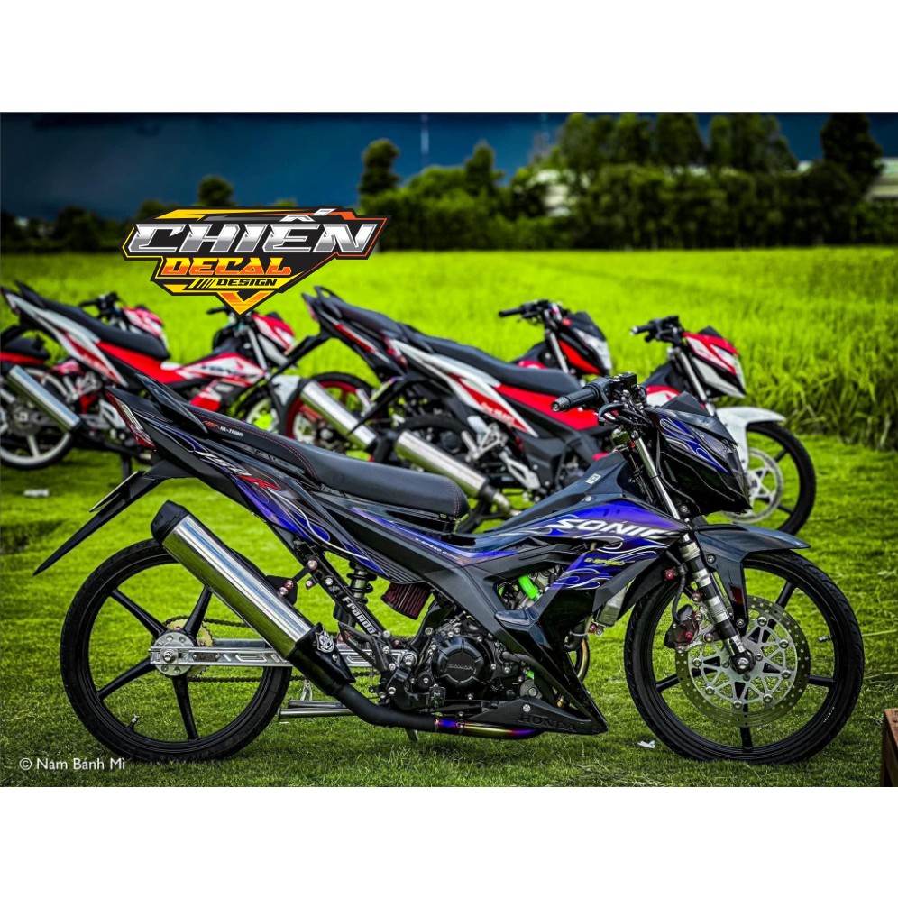 Tem rời xe sonic 150cc mẫu tem lửa chế xanh đen xanh gp