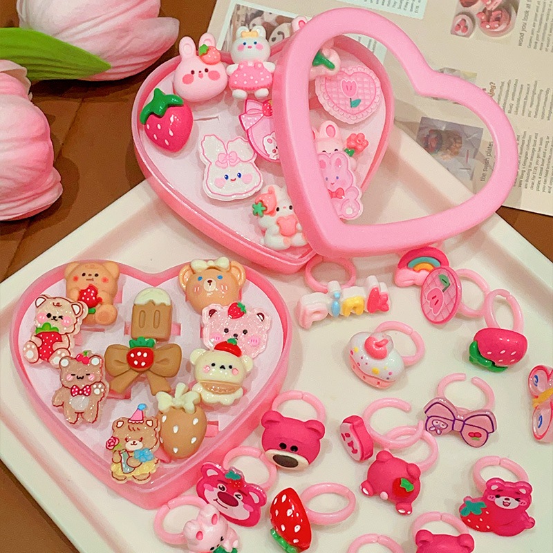 Nhẫn trẻ em nhẫn bé gái đa dạng mẫu mã hộp đựng trái tim siêu dễ thương trang sức cho bé gái