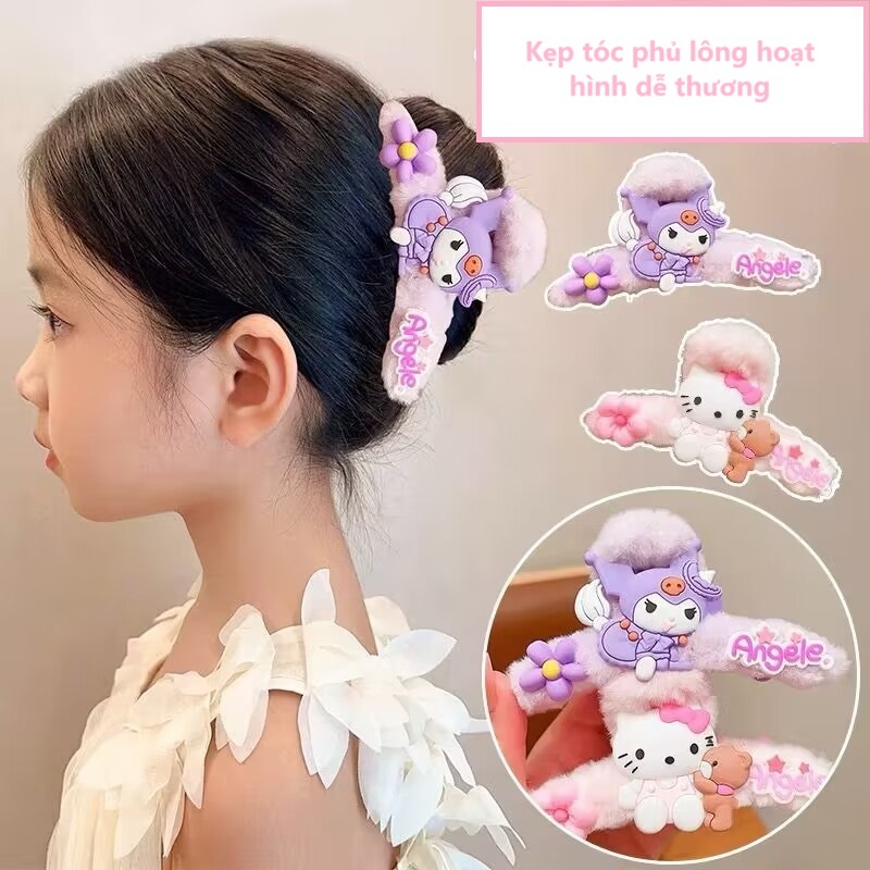 Kẹp tóc phủ lông hình thú bông hoạt hình dễ thương phụ kiện tóc cute