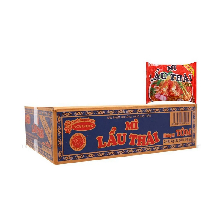 Thùng Mì Lẩu Thái Tôm Vina Acecook (80G x 30 Gói)