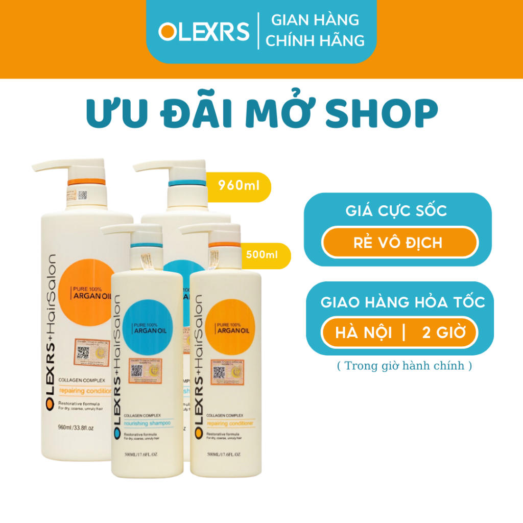 Cặp Dầu Gội Xả Olexrs Argan Oil Collagen Hair Salon Chính Hãng