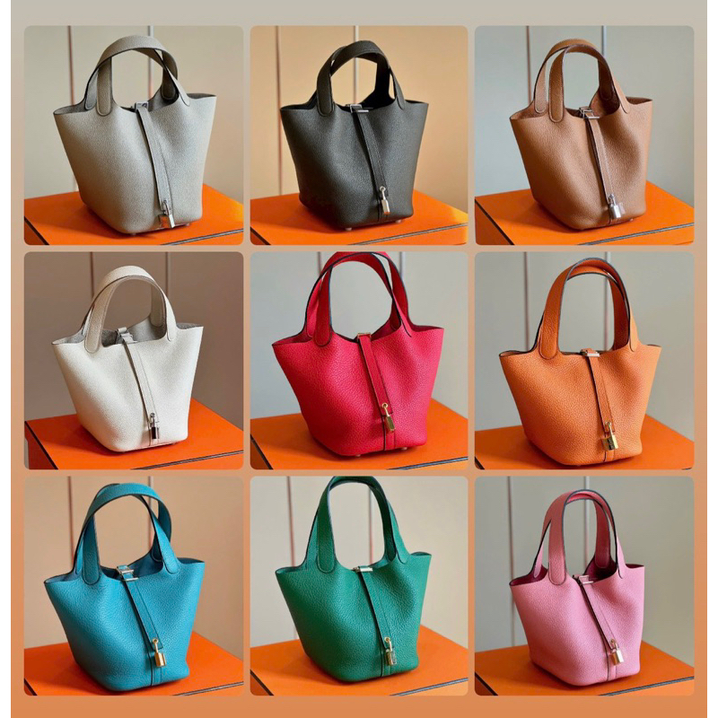 💎SIEU CAP - Túi HM PICOTIN 18cm KHÂU TAY - Da bê sần chuẩn hãng