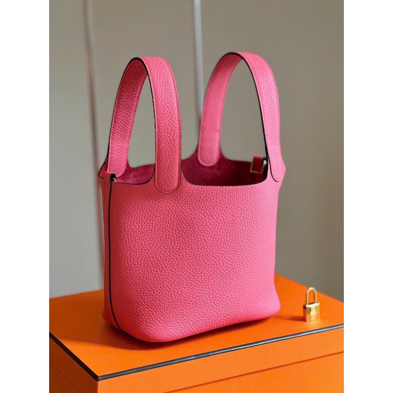 💎SIEU CAP - Túi HM PICOTIN 18cm KHÂU TAY - Da bê sần chuẩn hãng