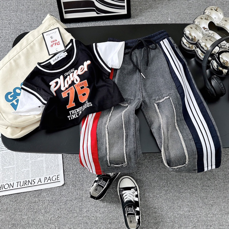 Set ao thun kèm quan jean cho bé gái