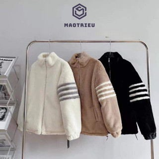  Áo Khoác Lông Cưu Thom  Hoạ Tiết Sọc Tay Form Rộng Nam Nữ Unisex Phong Cách Hàn Quốc 