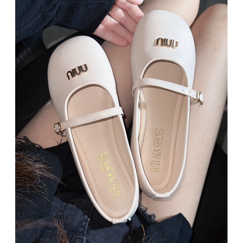 Giày Búp Bê Miu Đế Bằng Da Mềm