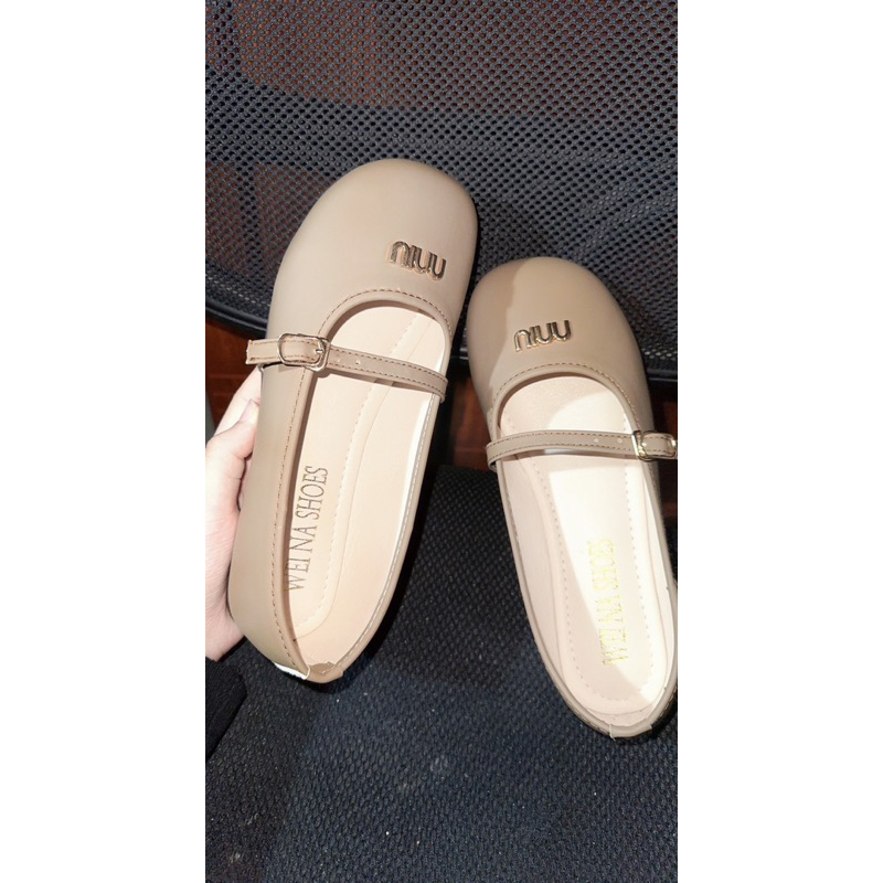Giày Búp Bê Miu Đế Bằng Da Mềm