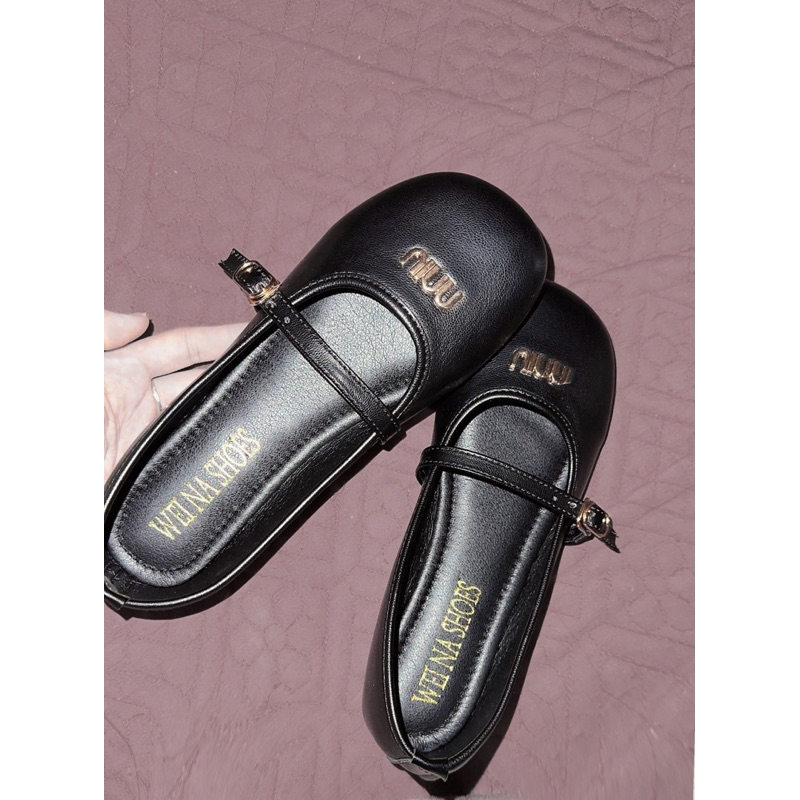 Giày Búp Bê Miu Đế Bằng Da Mềm