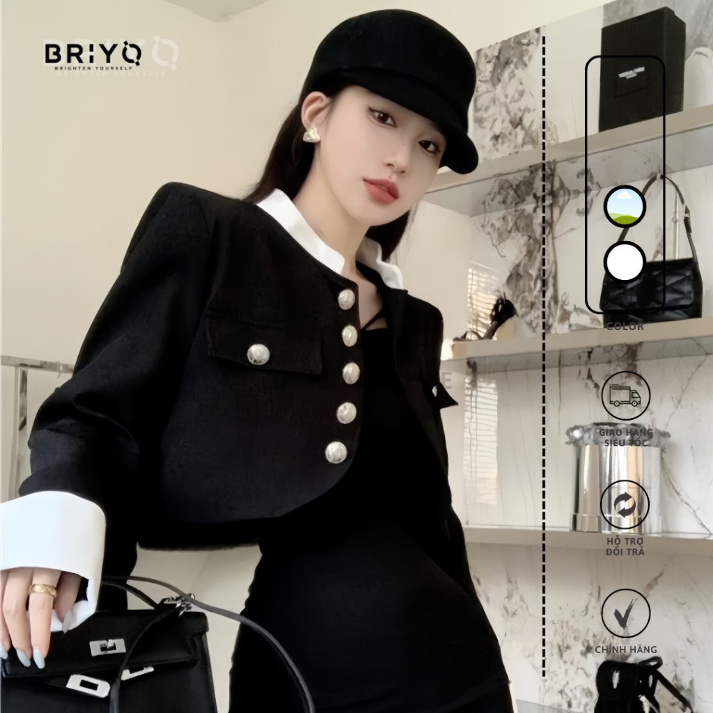 Áo khoác nữ tweed croptop cao cấp chất Lenen sang chảnh BRIYO KH01