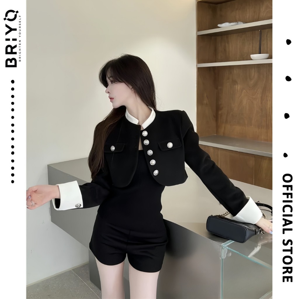 Áo khoác nữ tweed croptop cao cấp chất Lenen sang chảnh BRIYO KH01