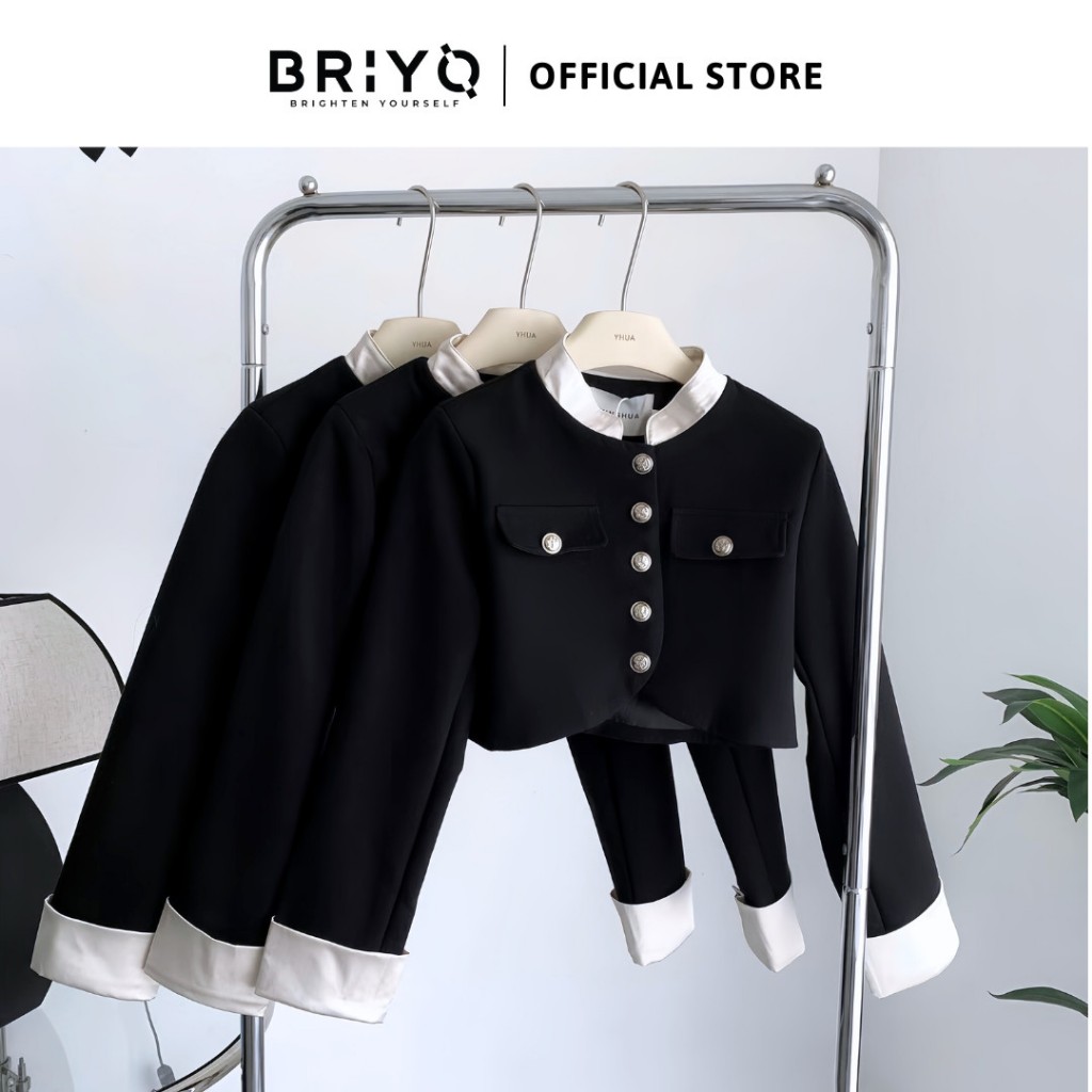 Áo khoác nữ tweed croptop cao cấp chất Lenen sang chảnh BRIYO KH01