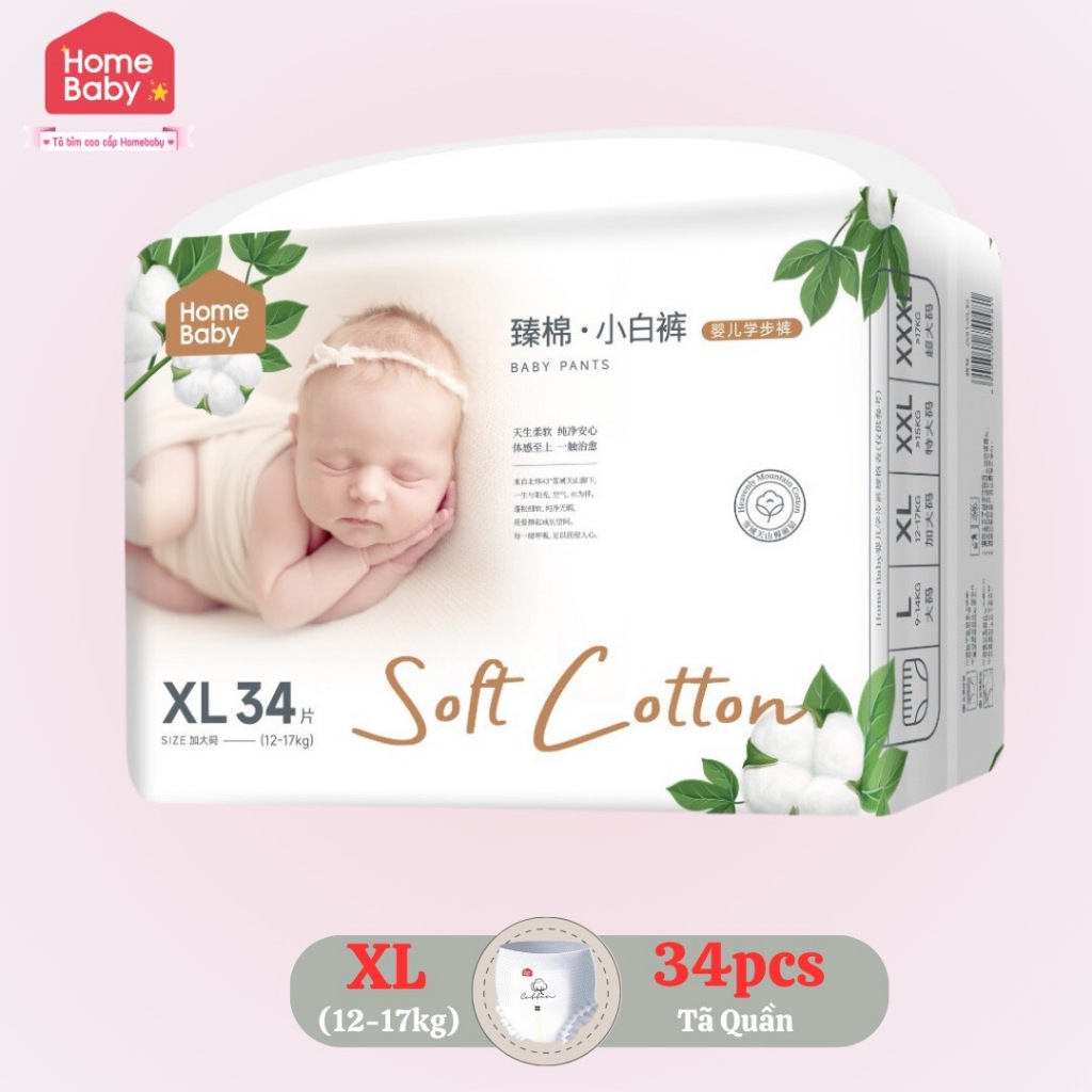 Tã Bỉm Homebaby cotton tự nhiên M44,L38, XL34, XXL32