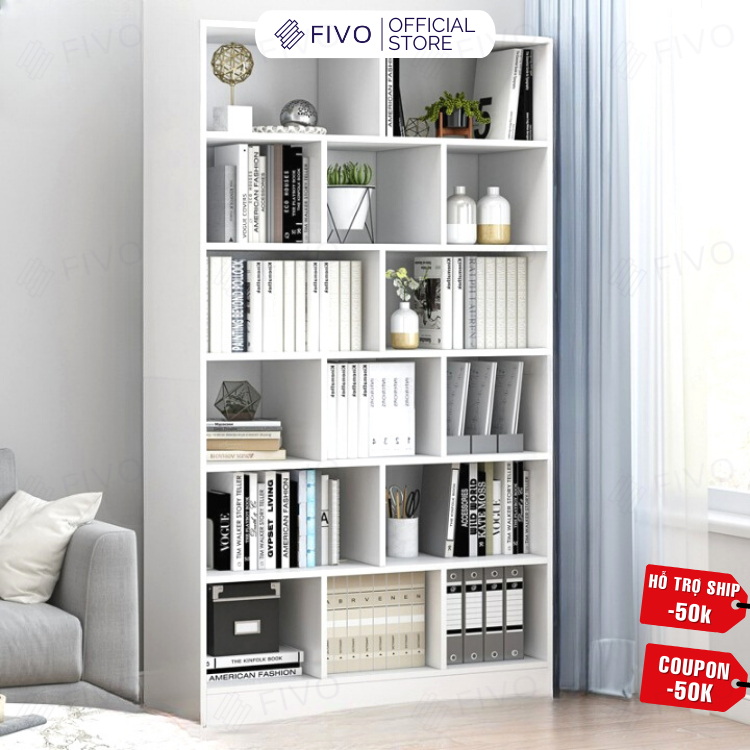 Tủ Kệ Sách Gỗ Để Sàn FIVO FB70 Lắp Ráp Đơn Giản, Chất Liệu Gỗ MDF Cao Cấp, Decor Linh Hoạt (60x24X179)