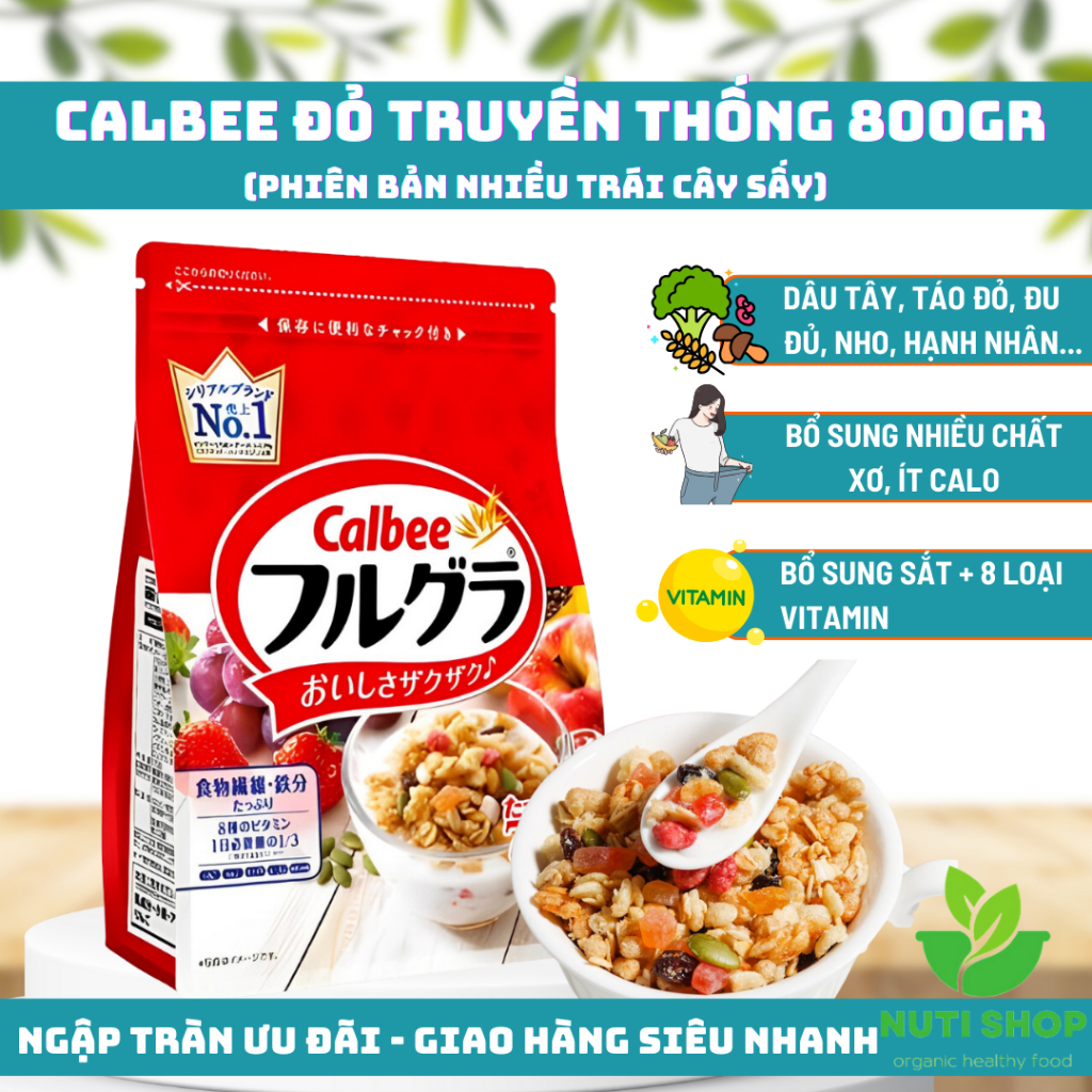 Ngũ cốc Calbee Đỏ Nhật Bản túi mới 750g
