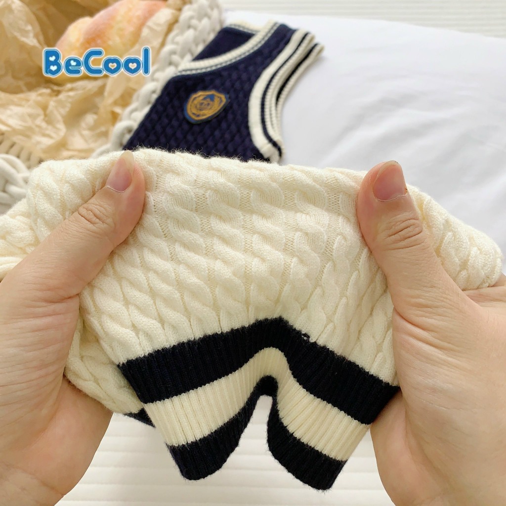 Áo Khoác Gile Len Phối Viền Cho Bé Trai - Bé Gái, Áo Gile Phong Cách Hàn Quốc Cho Bé Từ 9-27kg MINKYSUN