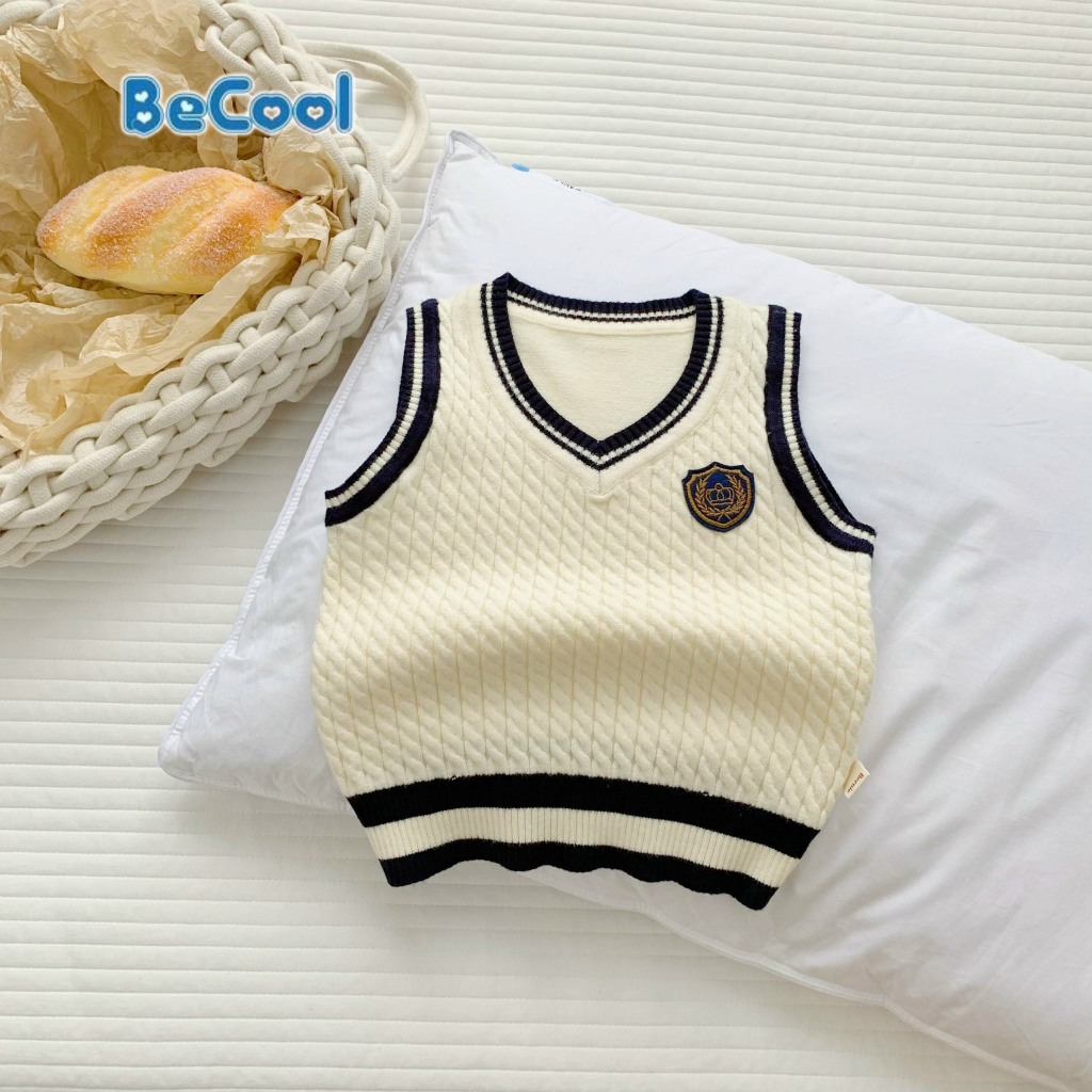 Áo Khoác Gile Len Phối Viền Cho Bé Trai - Bé Gái, Áo Gile Phong Cách Hàn Quốc Cho Bé Từ 9-27kg MINKYSUN