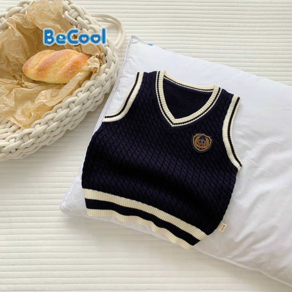 Áo Khoác Gile Len Phối Viền Cho Bé Trai - Bé Gái, Áo Gile Phong Cách Hàn Quốc Cho Bé Từ 9-27kg MINKYSUN