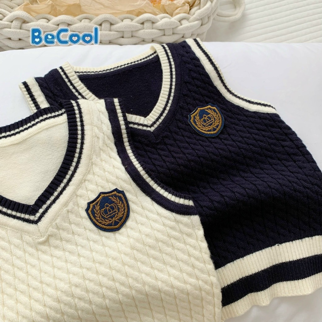 Áo Khoác Gile Len Phối Viền Cho Bé Trai - Bé Gái, Áo Gile Phong Cách Hàn Quốc Cho Bé Từ 9-27kg MINKYSUN