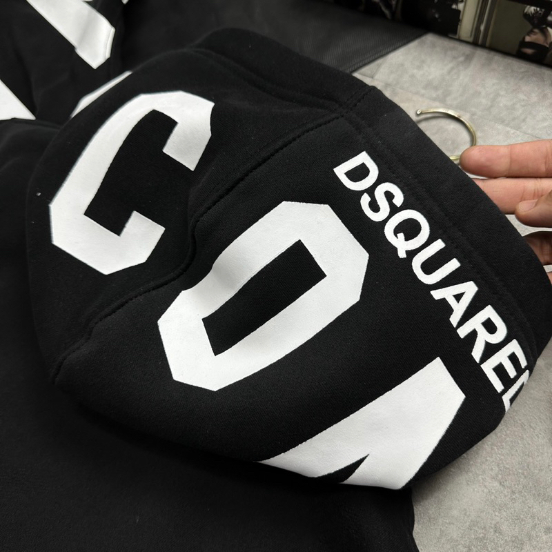 Áo hoodie nam nữ Dsq2 nỉ bông tàu in chữ ICON trắng chéo thân bo ống chun 2 lớp dày dặn cao cấp 2023