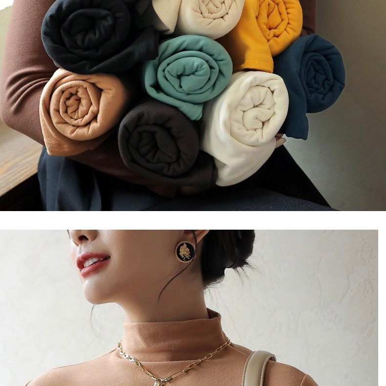 Áo giữ nhiệt thun nữ cổ cao 4cm lót nỉ chất vải cotton và spandex cao cấp từ 43-85kg phù hợp cho mọi vóc dáng