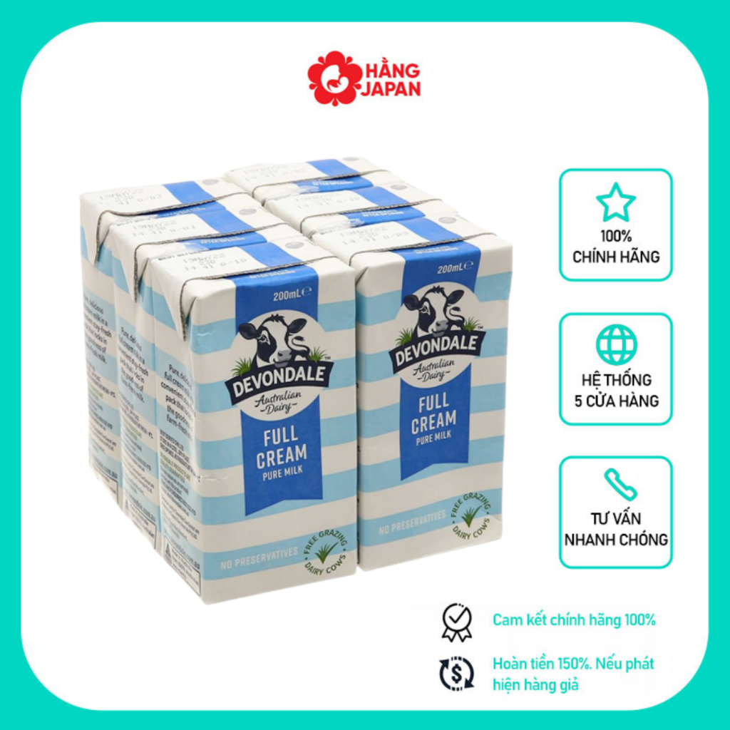 Sữa tươi Devondale nguyên kem 200ml  cho bé tăng trưởng chiều cao cân nặng vượt trội - Hàng Úc Chính Hãng