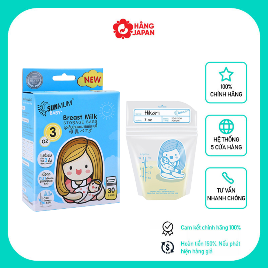 Túi trữ sữa SUNMUM 2 khoá zip hộp 30 túi và 50 túi 150ml made in Thailand