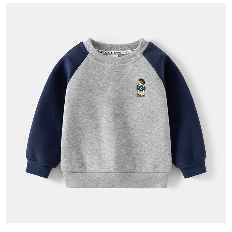 Bộ nỉ lót nhung bé trai WELLKIDS dài tay họa tiết gấu phong cách Hàn quốc mẫu mới 2023