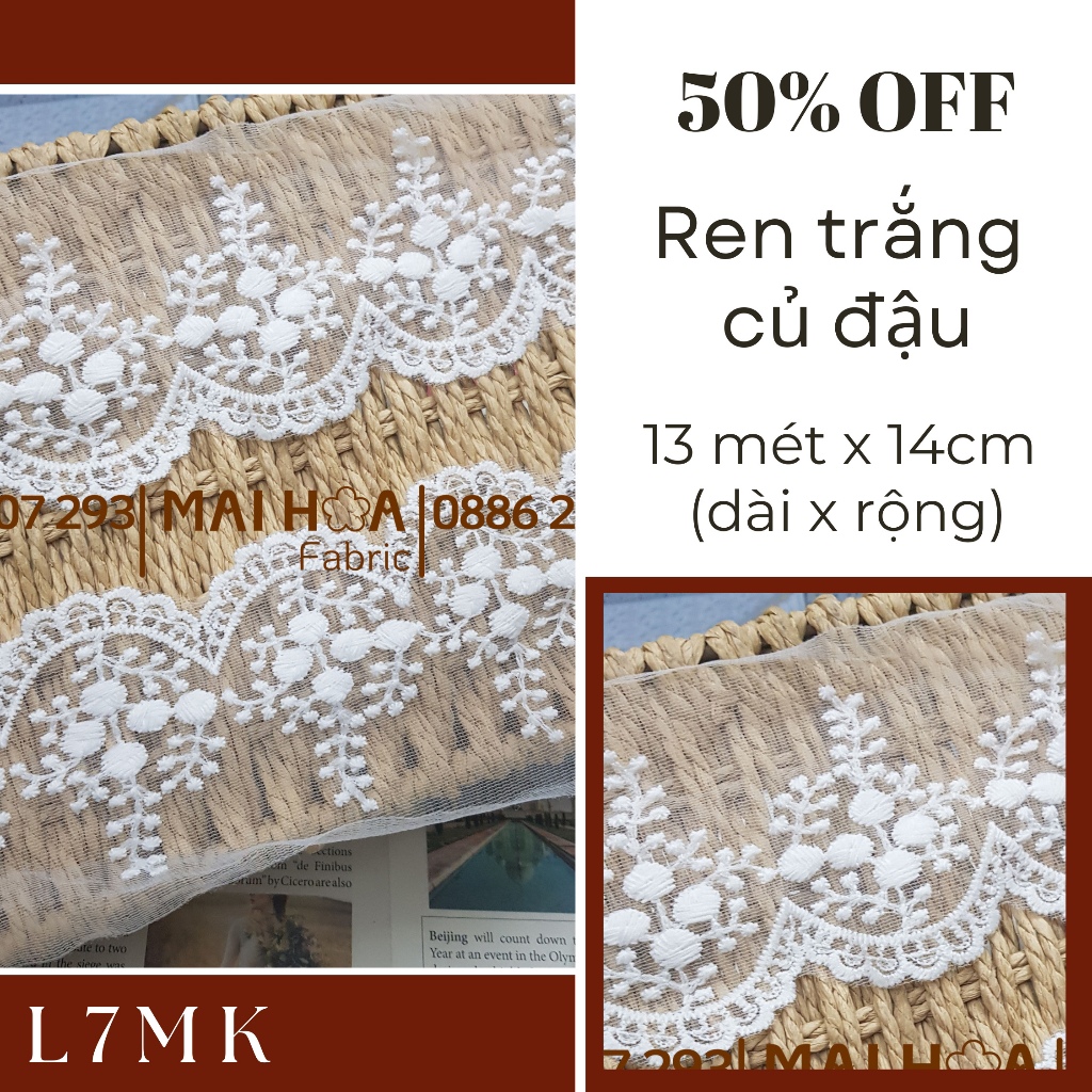 13 mét x 14cm  Cuộn ren lưới trắng dùng may đồ và trang trí đồ vật L7MK L11M maihoaflower