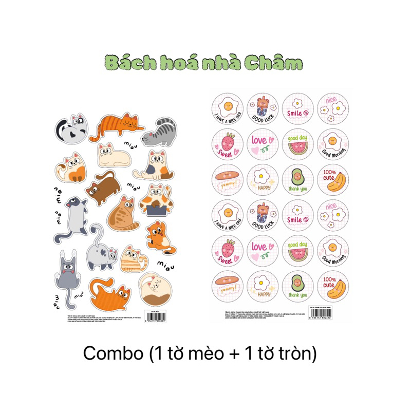 Sticker Trang trí chủ đề mèo, hoạt hình, dán tem cảm ơn