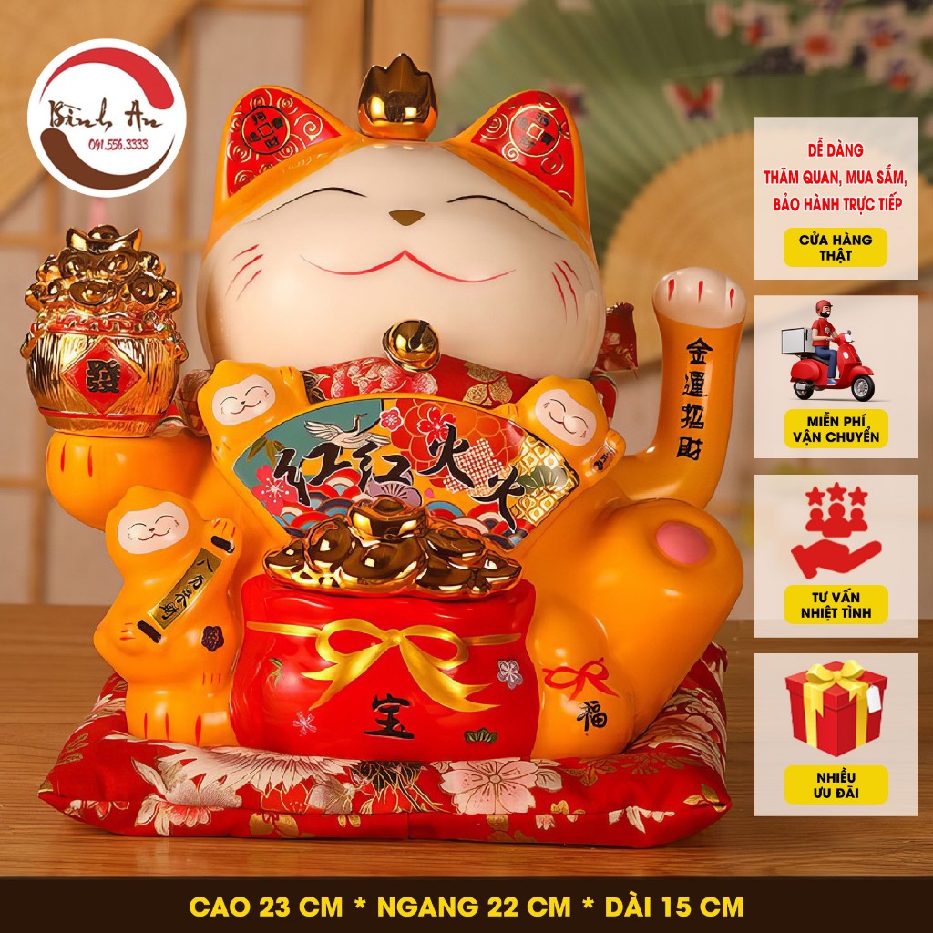 ( Giá Rẻ Nhất ) Mèo Thần Tài Vẫy Tay Gốm Sứ Phát Tài Phát Lộc Cao 23 cm - Phong Thủy Bình An