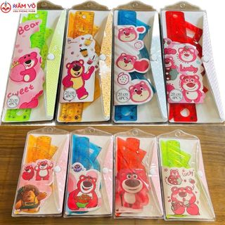 Thước Dẻo Bộ 4 Món 20CM (Thước thẳng, đo độ, eke, tam giác cân) túi nhựa nút tiện lợi Aihao chính hãng (Giao ngẫu nhiên)