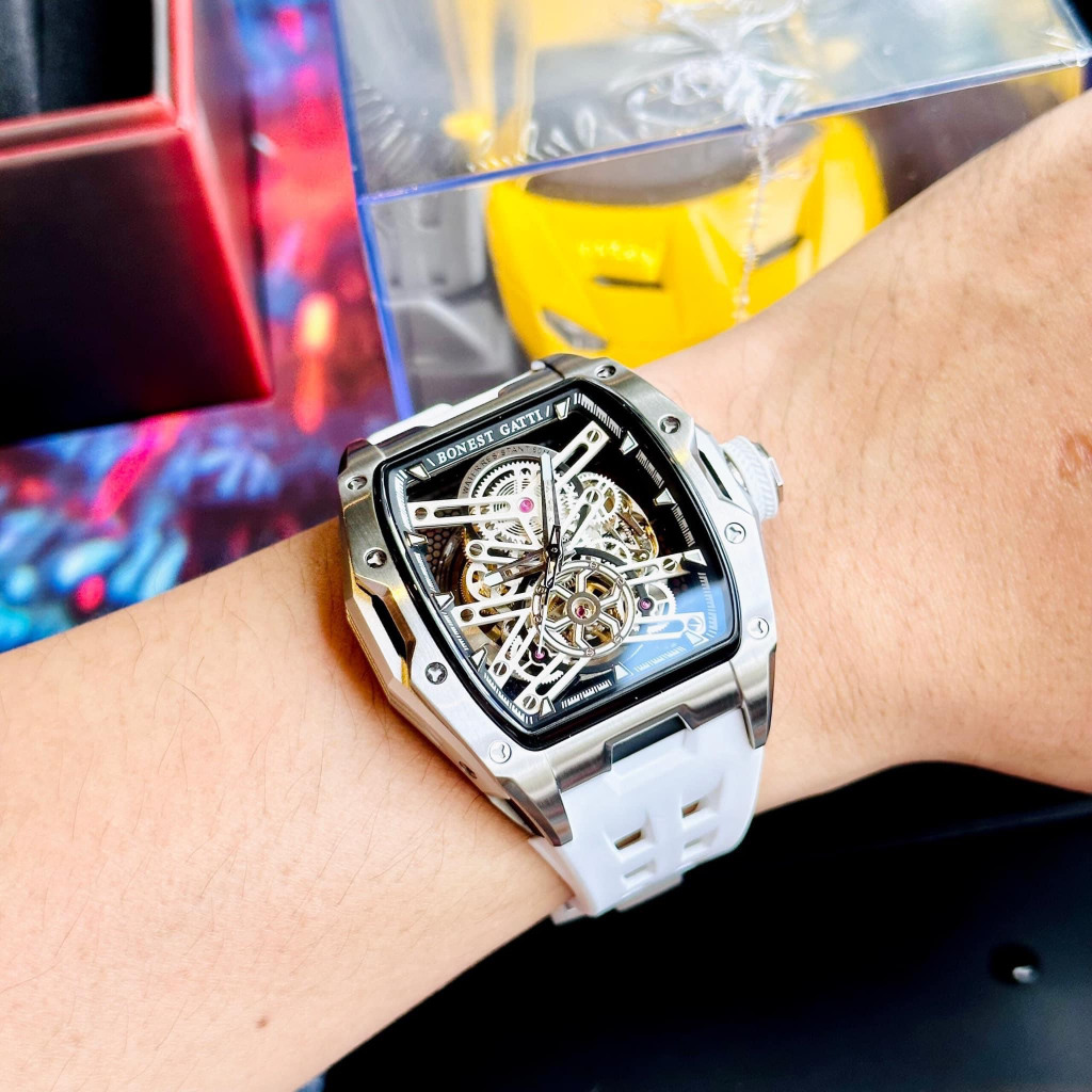 Đồng Hồ Nam Automatic Bonest Gatti BG5502 White - Dây Silicone, Size 46mm