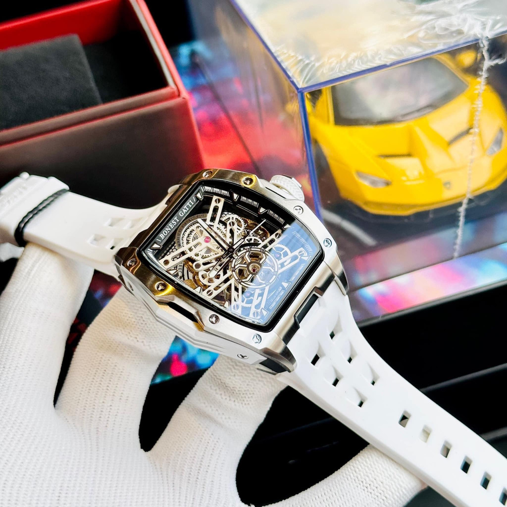 Đồng Hồ Nam Automatic Bonest Gatti BG5502 White - Dây Silicone, Size 46mm