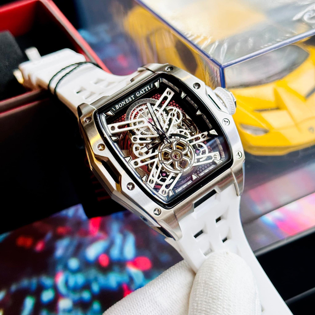 Đồng Hồ Nam Automatic Bonest Gatti BG5502 White - Dây Silicone, Size 46mm