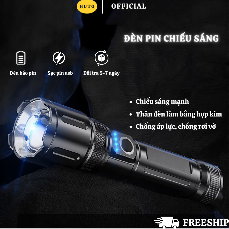 Đèn Pin Siêu Sáng HUTO XHP50 Cầm Tay Chống Nước Pin Khủng 26650