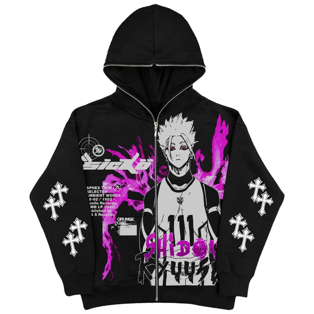 Áo Nỉ Hoodie Zipper Shidou Màu Đen Master Custom