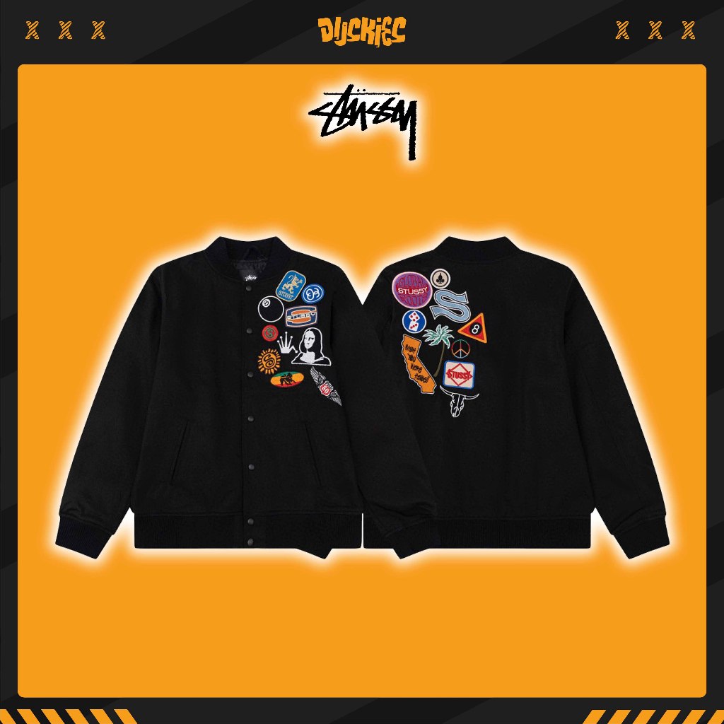 🐥[High Quality] - Áo Khoác STUSSY SOUVENIR STADIUM BOMBER BLACK, Áo Bomber Trần Bông Unisex