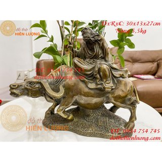 Tượng lão tử cưỡi trâu bằng đồng phong thủy màu nâu