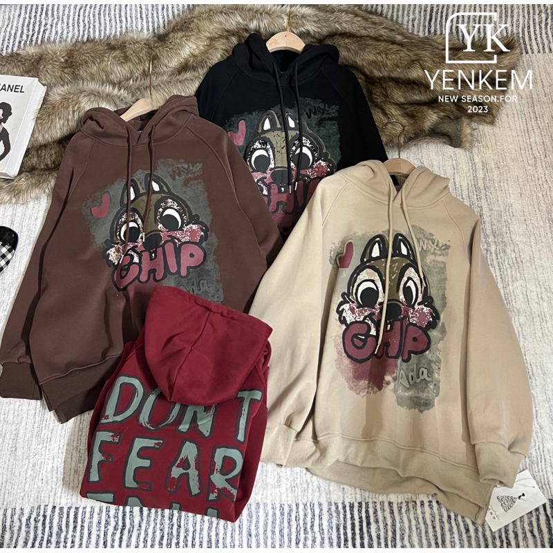 Áo nỉ hoodie khoá hình vịt dáng rộng
